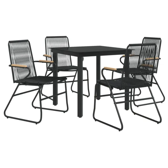Ensemble à manger de jardin 5 pcs Noir Rotin PVC