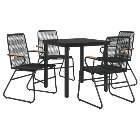Ensemble à manger de jardin 5 pcs Noir Rotin PVC