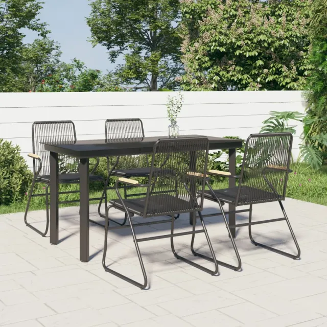 Ensemble à manger de jardin 5 pcs Noir Rotin PVC