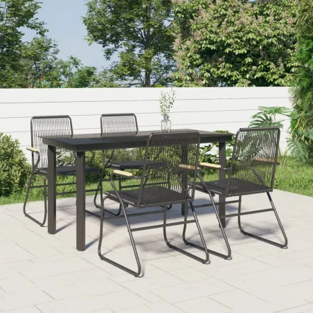 Ensemble à manger de jardin 5 pcs Noir Rotin PVC