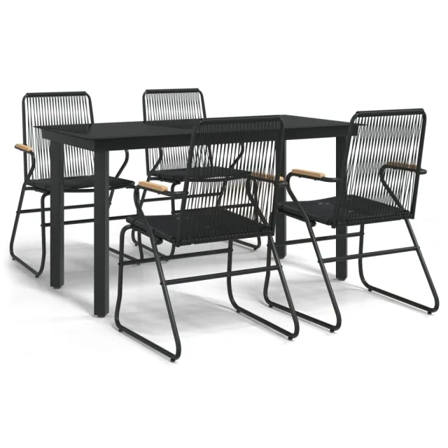 Ensemble à manger de jardin 5 pcs Noir Rotin PVC