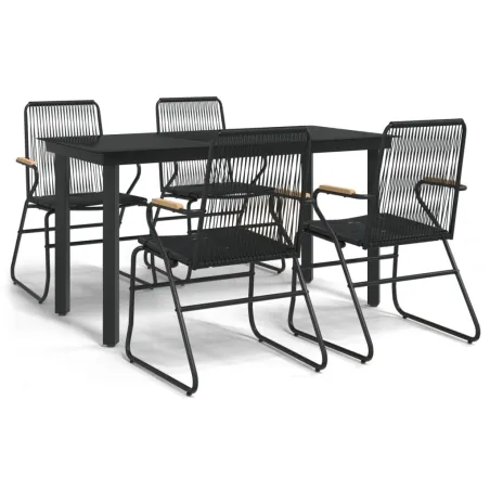 Ensemble à manger de jardin 5 pcs Noir Rotin PVC