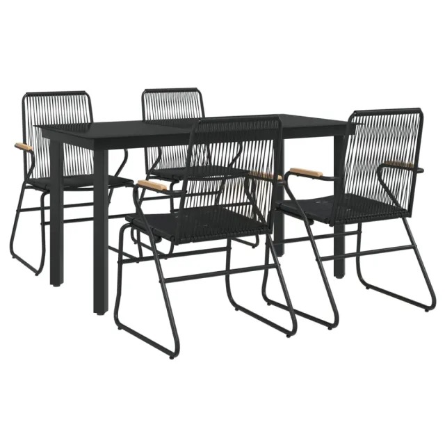 Ensemble à manger de jardin 5 pcs Noir Rotin PVC