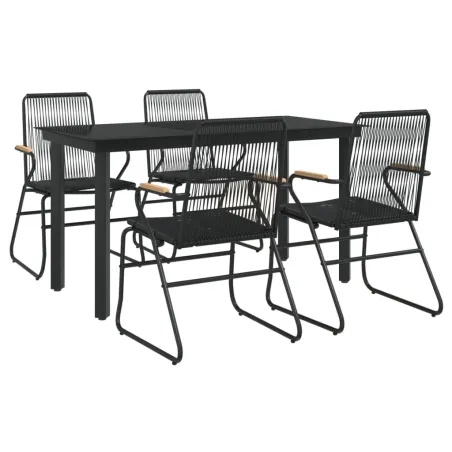 Ensemble à manger de jardin 5 pcs Noir Rotin PVC