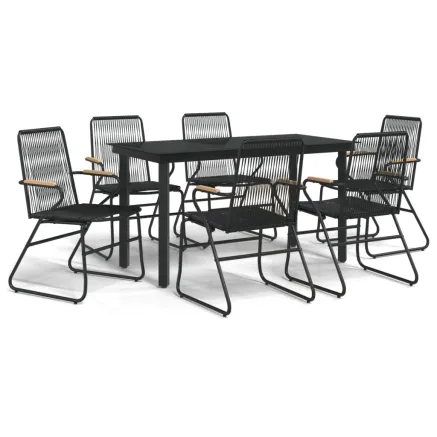 Ensemble à manger de jardin 7 pcs Noir Rotin PVC 2