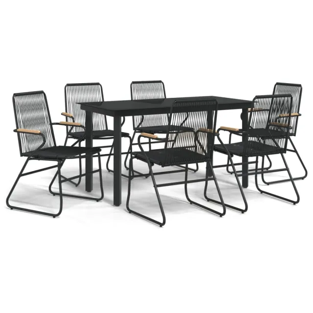 Ensemble à manger de jardin 7 pcs Noir Rotin PVC