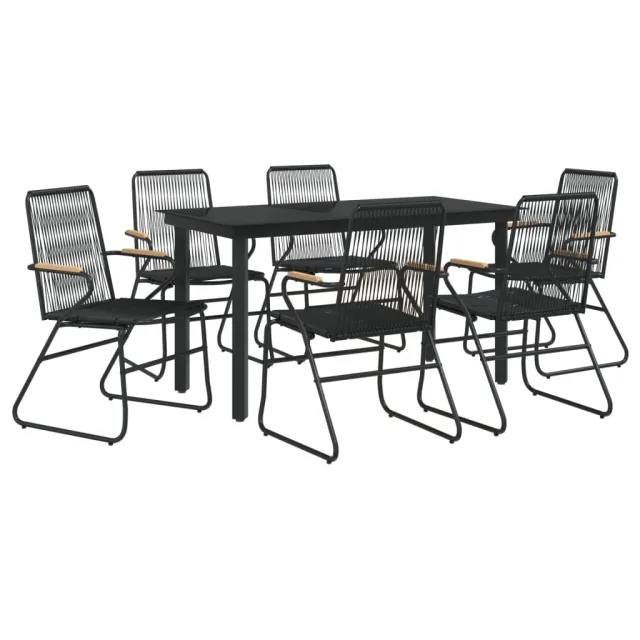 Ensemble à manger de jardin 7 pcs Noir Rotin PVC