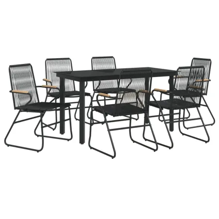 Ensemble à manger de jardin 7 pcs Noir Rotin PVC