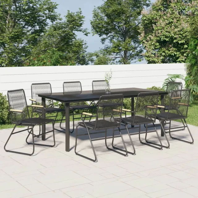 Ensemble à manger de jardin 9 pcs noir rotin PVC