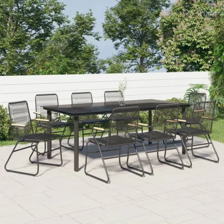 Ensemble à manger de jardin 9 pcs noir rotin PVC