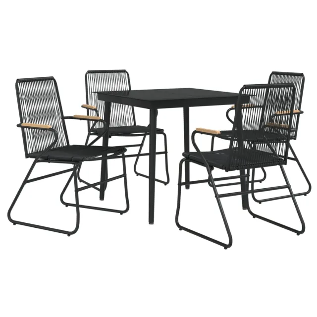 Ensemble à manger de jardin 5 pcs Noir Rotin PVC