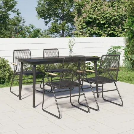 Ensemble à manger de jardin 5 pcs Noir Rotin PVC