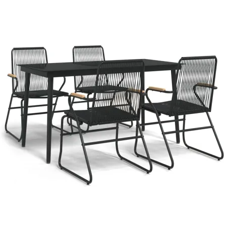 Ensemble à manger de jardin 5 pcs Noir Rotin PVC