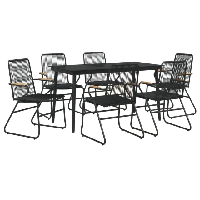 Ensemble à manger de jardin 7 pcs Noir Rotin PVC