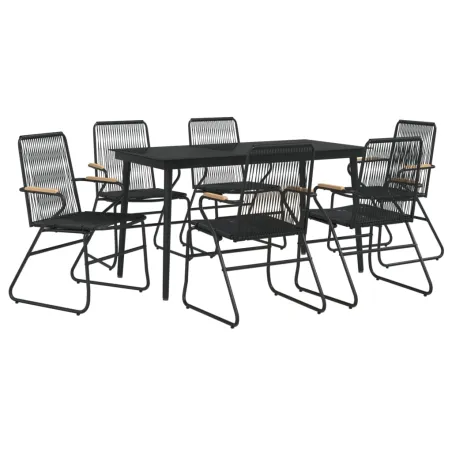 Ensemble à manger de jardin 7 pcs Noir Rotin PVC