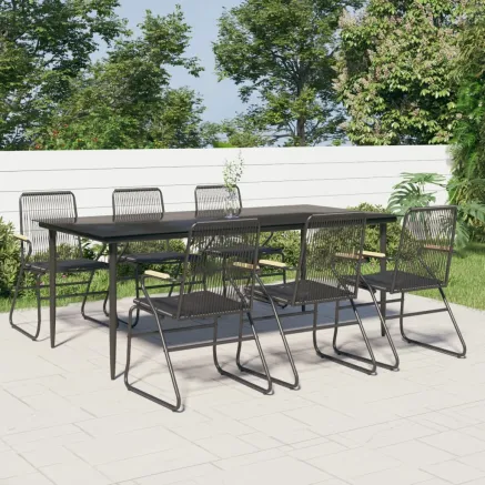 Ensemble à manger de jardin 7 pcs Noir Rotin PVC