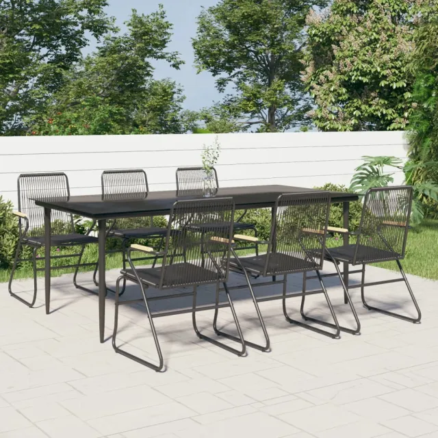 Ensemble à manger de jardin 7 pcs Noir Rotin PVC