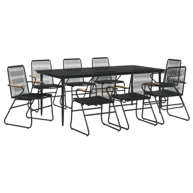 Ensemble à manger de jardin 9 pcs noir rotin PVC