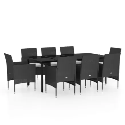 Ensemble à manger de jardin avec coussins 9 pcs noir 2
