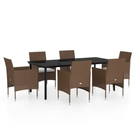 Ensemble à manger de jardin coussins 7 pcs Marron/noir 2
