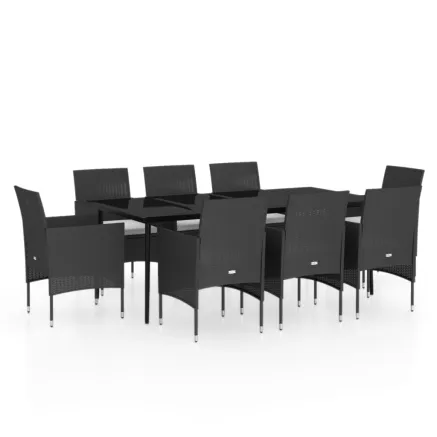 Ensemble à manger de jardin avec coussins 9 pcs noir 2