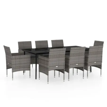 Ensemble à manger de jardin et coussins 9pcs Gris/noir