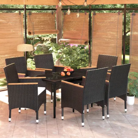 Ensemble à manger de jardin avec coussins 7 pcs Noir