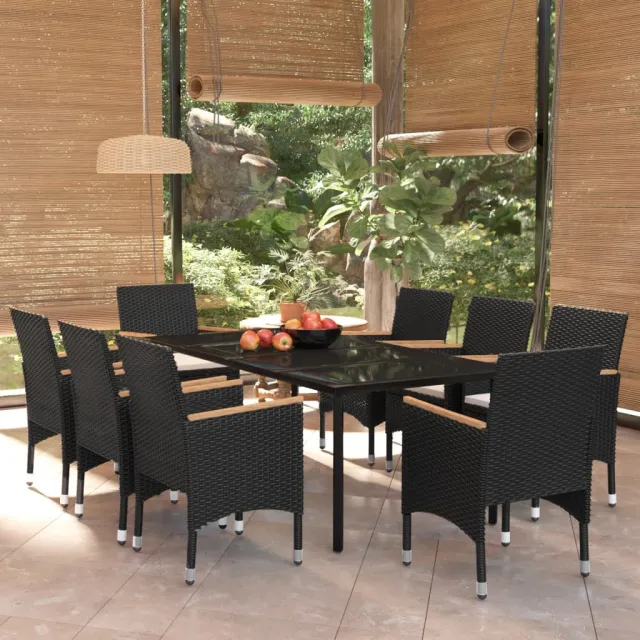 Ensemble à manger de jardin avec coussins 9 pcs noir