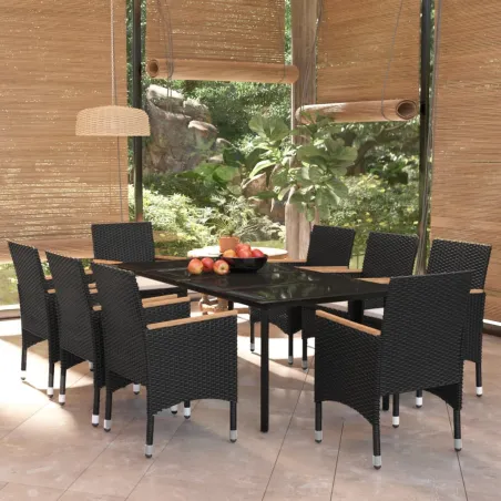 Ensemble à manger de jardin avec coussins 9 pcs noir