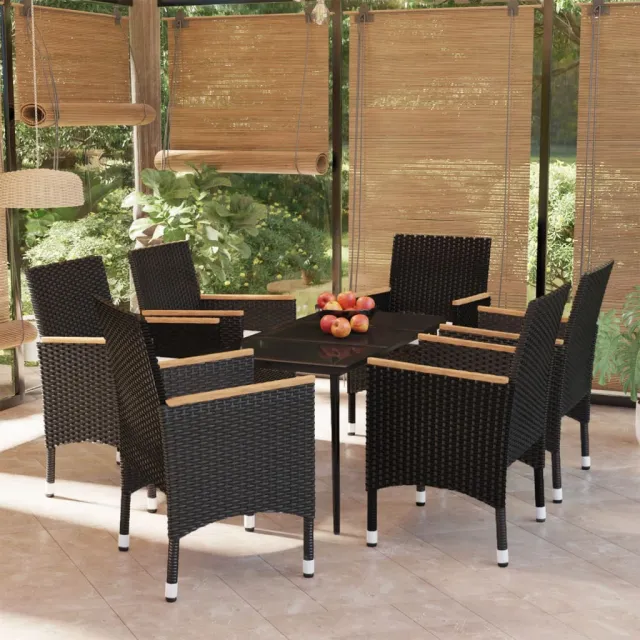 Ensemble à manger de jardin avec coussins 7 pcs Noir