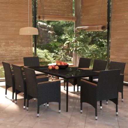 Ensemble à manger de jardin avec coussins 9 pcs noir