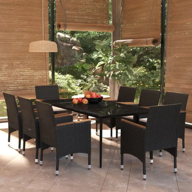 Ensemble à manger de jardin avec coussins 9 pcs noir