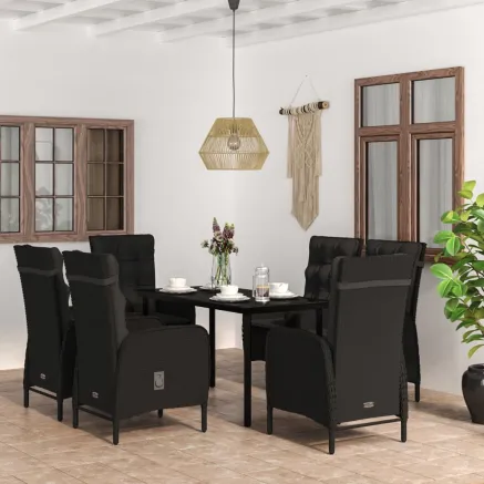 Ensemble à manger de jardin avec coussins 7 pcs Noir