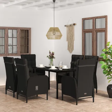 Ensemble à manger de jardin avec coussins 7 pcs Noir