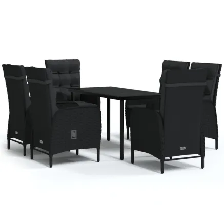 Ensemble à manger de jardin avec coussins 7 pcs Noir 2