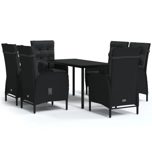 Ensemble à manger de jardin avec coussins 7 pcs Noir