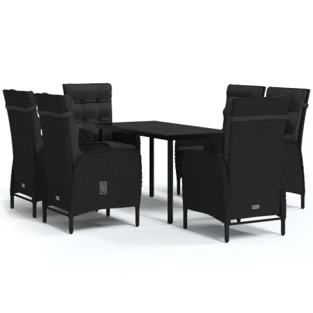 Ensemble à manger de jardin avec coussins 7 pcs Noir