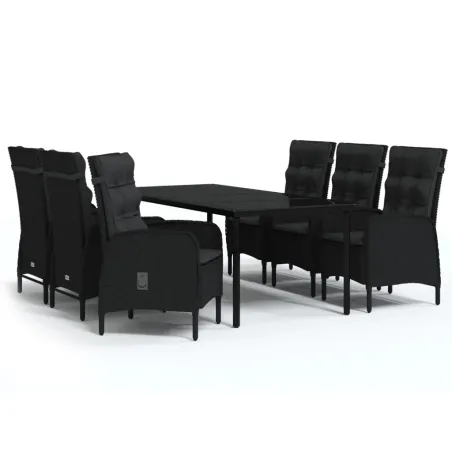 Ensemble à manger de jardin avec coussins 7 pcs Noir