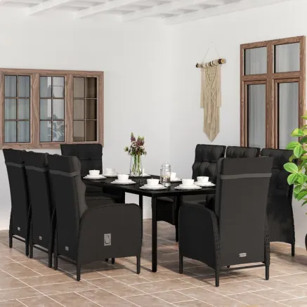 Ensemble à manger de jardin avec coussins 9 pcs noir