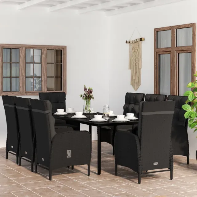 Ensemble à manger de jardin avec coussins 9 pcs noir