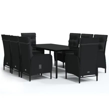 Ensemble à manger de jardin avec coussins 9 pcs noir 2