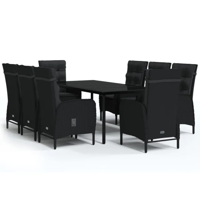 Ensemble à manger de jardin avec coussins 9 pcs noir