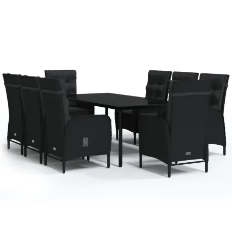 Ensemble à manger de jardin avec coussins 9 pcs noir