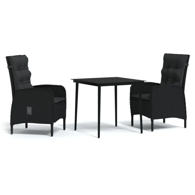 Ensemble à manger de jardin avec coussins 3 pcs noir