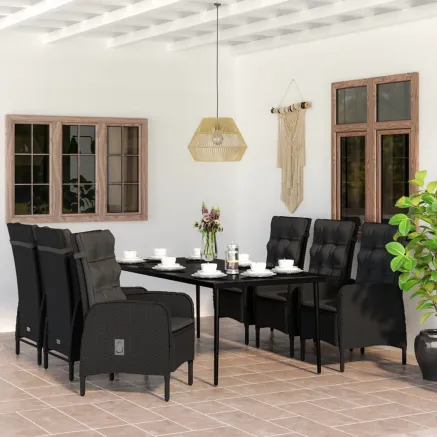 Ensemble à manger de jardin avec coussins 7 pcs Noir
