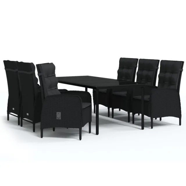 Ensemble à manger de jardin avec coussins 7 pcs Noir