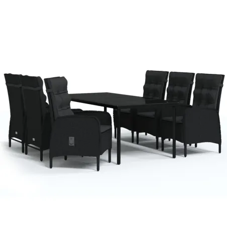 Ensemble à manger de jardin avec coussins 7 pcs Noir