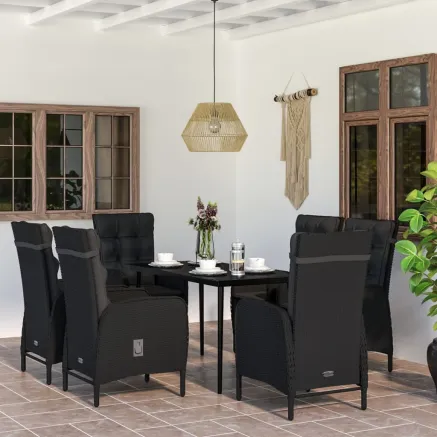 Ensemble à manger de jardin avec coussins 7 pcs Noir