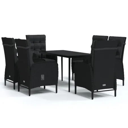 Ensemble à manger de jardin avec coussins 7 pcs Noir