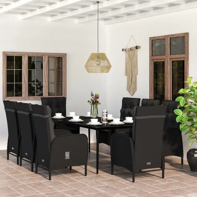 Ensemble à manger de jardin avec coussins 9 pcs noir